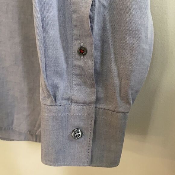 Cerruti Cotton Chambray Blue Plaid Collar Shirt XL - Picture 5 of 12